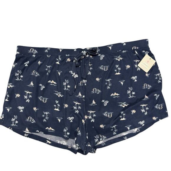 Navy Blue Patterned Women's Shorts - Picture 1 of 4